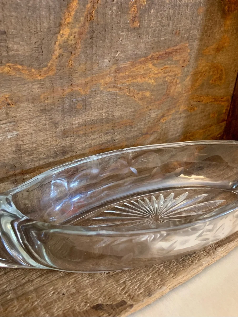 Janette Glass Co. Crystal Glass Canoe-shaped Dish - Jewelry Tray, Catchall